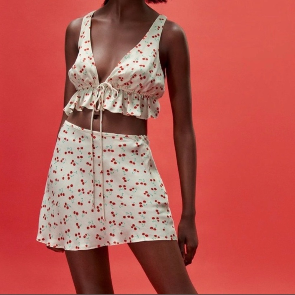 Zara Cherry print silk skirt